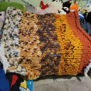 Handmade chunky knitted blanket fall colors